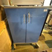 1 x Mobile Security Safe Trolley With Push Handle, Castors and Keys - Blue Finish