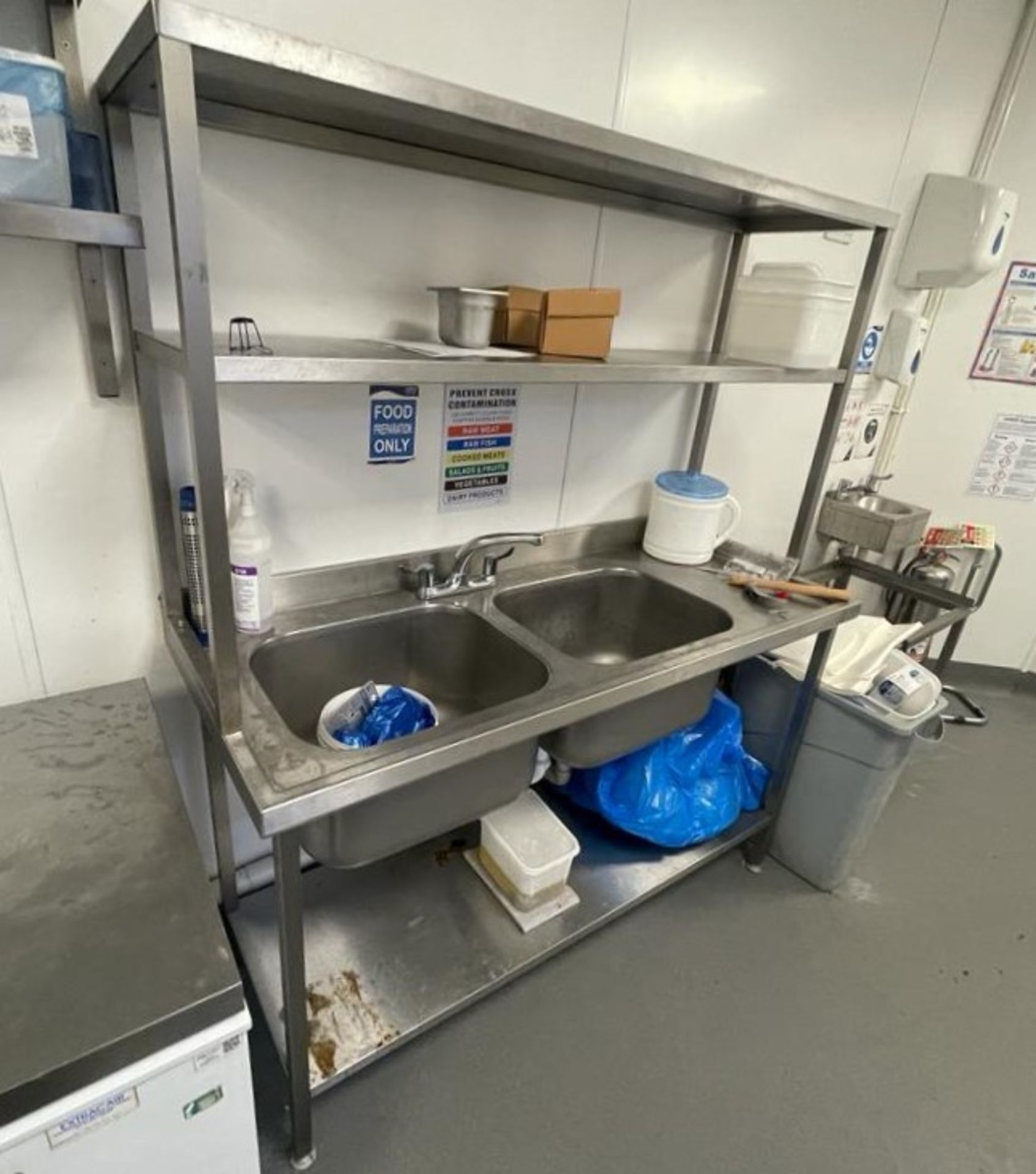 1 x Stainless Steel Twin Sink Unit With Mixer Tap and Overhead Shelves - Approx Width 150cms - Image 2 of 2