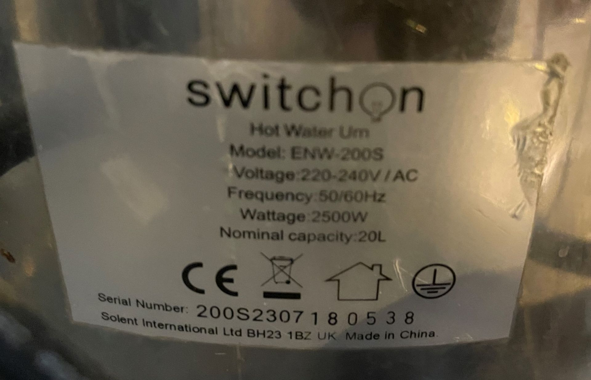 1 x Switch On Hot Water Urn - 20 Litres - 2500W - Stainless Steel Finish - Model ENW-200S - Image 6 of 6