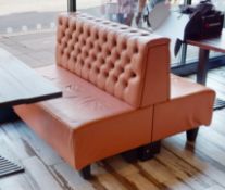 1 x Back to Back Seating Bench Featuring Studded Backs and a Salmon Leather Upholstery