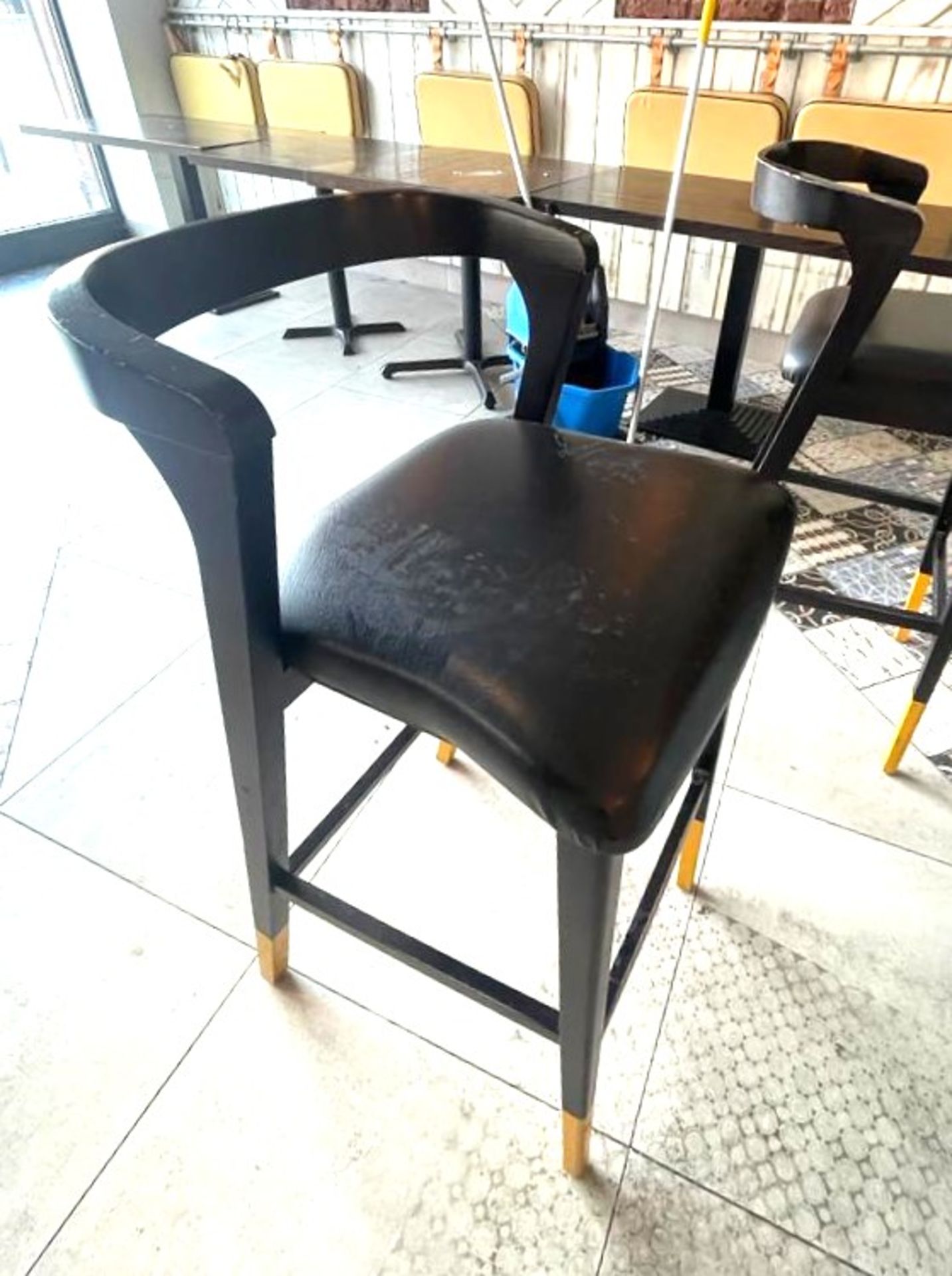 2 x Bar Stools Featuring a Wenge Wood Finish, Curved Wood Back Rests and Leather Seat Rests - Image 2 of 2