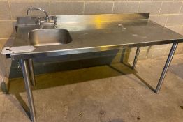 1 x Stainless Steel Commercial Prep Bench With Wash Basin and Mixer Tap - H87 x W180 x D70 cms