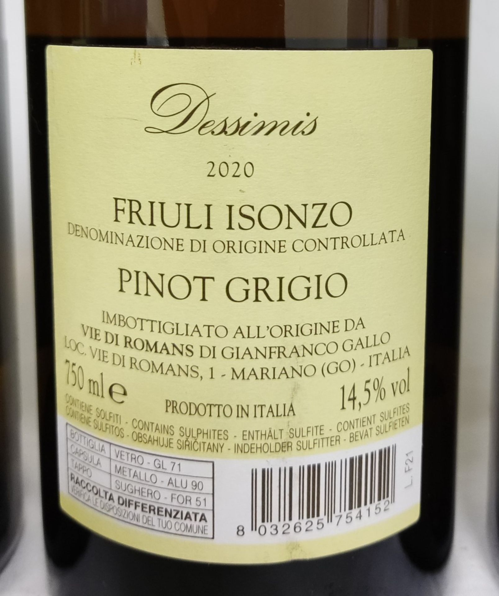 3 x Bottles of 2020 Vie Di Romans Dessimis Pinot Grigio White Wine - Retail Price £90 - Ref: WAS362/ - Image 6 of 6