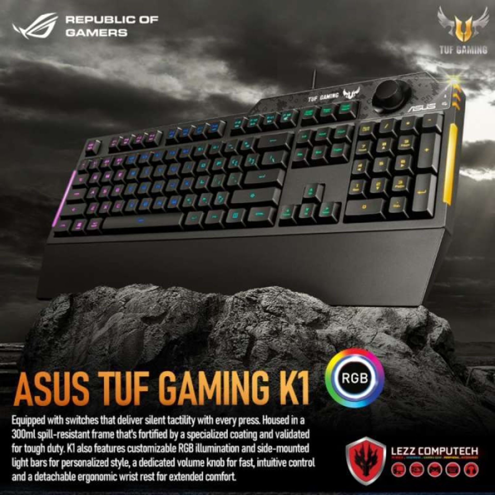 1 x Asus TUF K1 RGB Gaming Keyboard - Brand New and Boxed - Features Volume Control, Side Light - Image 7 of 8