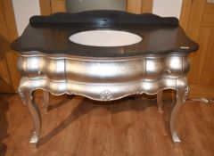 1 x GODI Impressive Marble Topped Vanity Basin Unit With Matching Stool, both with a Silver Leaf