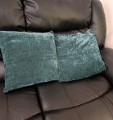 2 x Velvet Chenille Aqua Green Zip Closing Cushions With Cotton Cushion Pad. 40x40cm. - Ref: