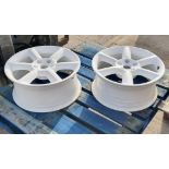 2 x Powder Coated 6-Spoke Car Wheel In White - Unused Boxed Stock