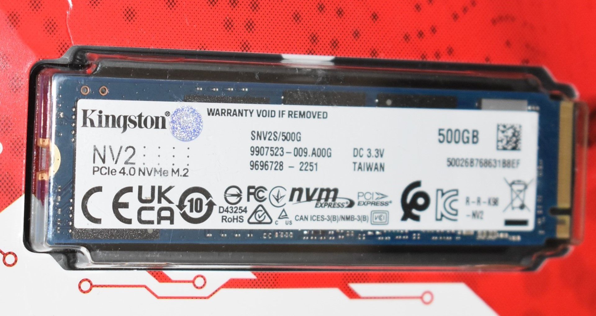 1 x Kingston NV2 500gb PCIe NVMe M.2 SSD Drive - New and Sealed - NO VAT ON THE HAMMER - CL010 - - Image 3 of 3