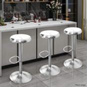 3 x Swivel Bar Stool - Height Adjustable with Gas Lift, Stainless Steel  - New / Boxed - Ref: