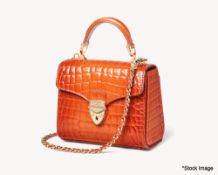 1 x ASPINAL OF LONDON Mayfair Mini Bag In Marmalade Orange - Embossed Crocodile Print - New/