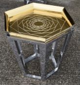 1 x Contemporary Designer Metal Table Featuring a Removable Tray Top with Geometric Rose Design,