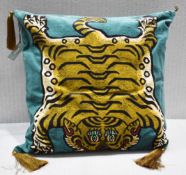 1 x HOUSE OF HACKNEY Large Luxury Velvet Saber Tassel Cushion, In Teal (60cm x 60cm) - RRP £245.00