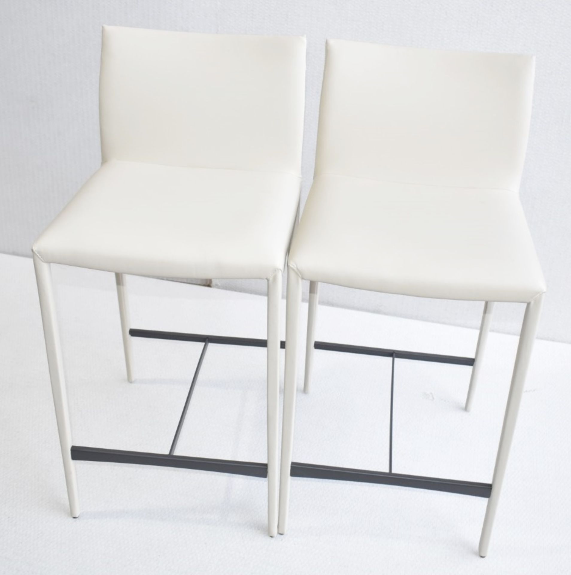 Pair of CATTELAN ITALIA 'Norma' Designer Fully Upholstered Stools in a Light Synthetic Leather - Image 2 of 9