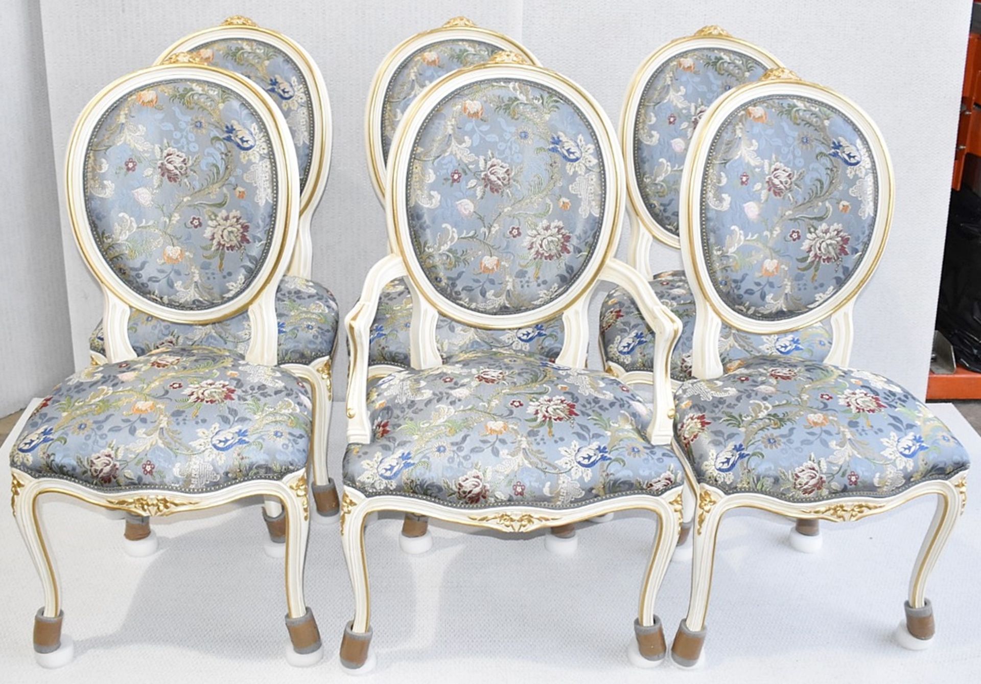 Set of 6 x ANGELO CAPPELLINI 'Timeless' Baroque-style Carved Dining Chairs, Floral Upholstered
