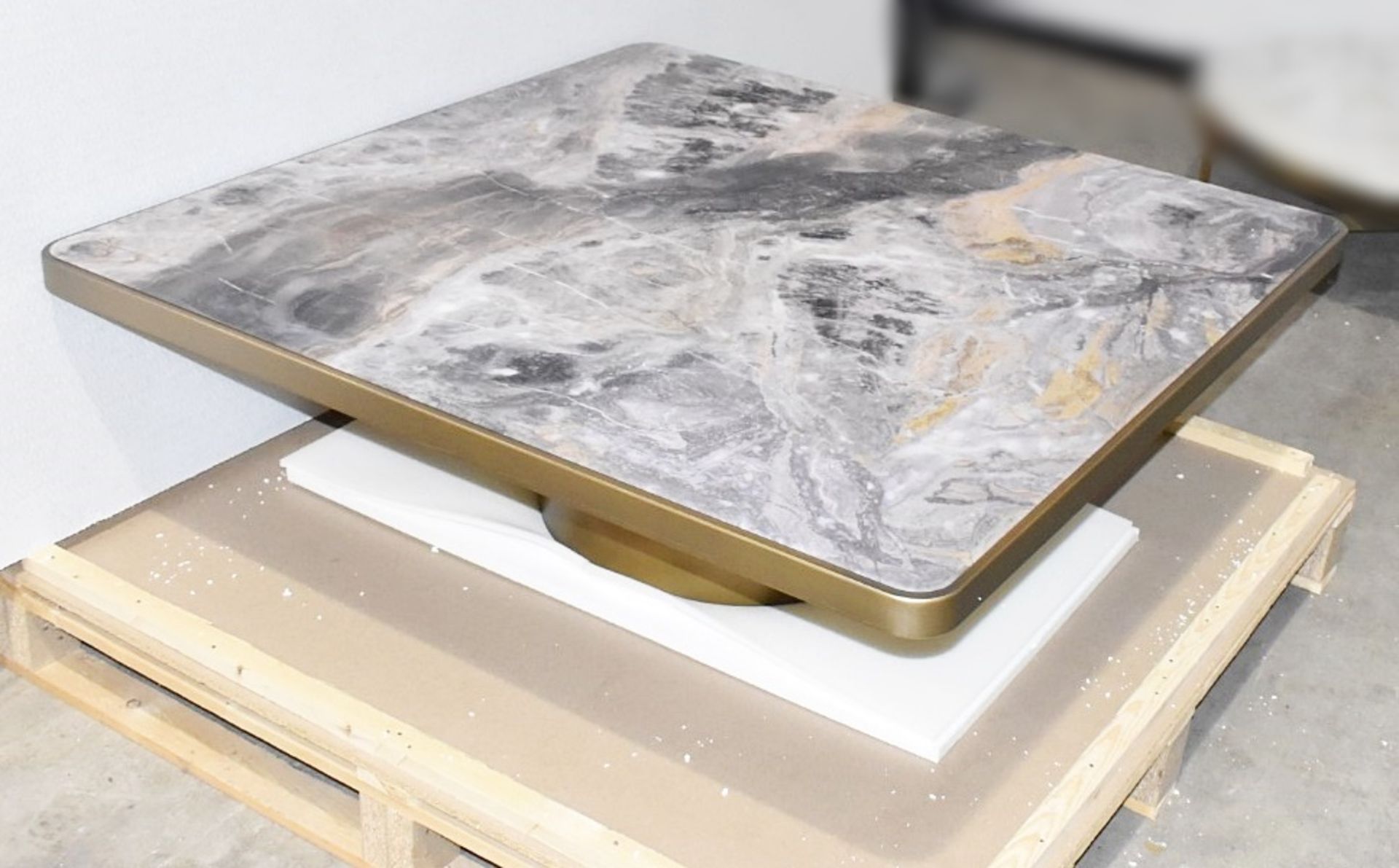 1 x REFLEX 'Tau 40 Steel' Designer Cesare Marble Inlaid Coffee Table, Satin Brass - RRP £4,000 - Image 5 of 10