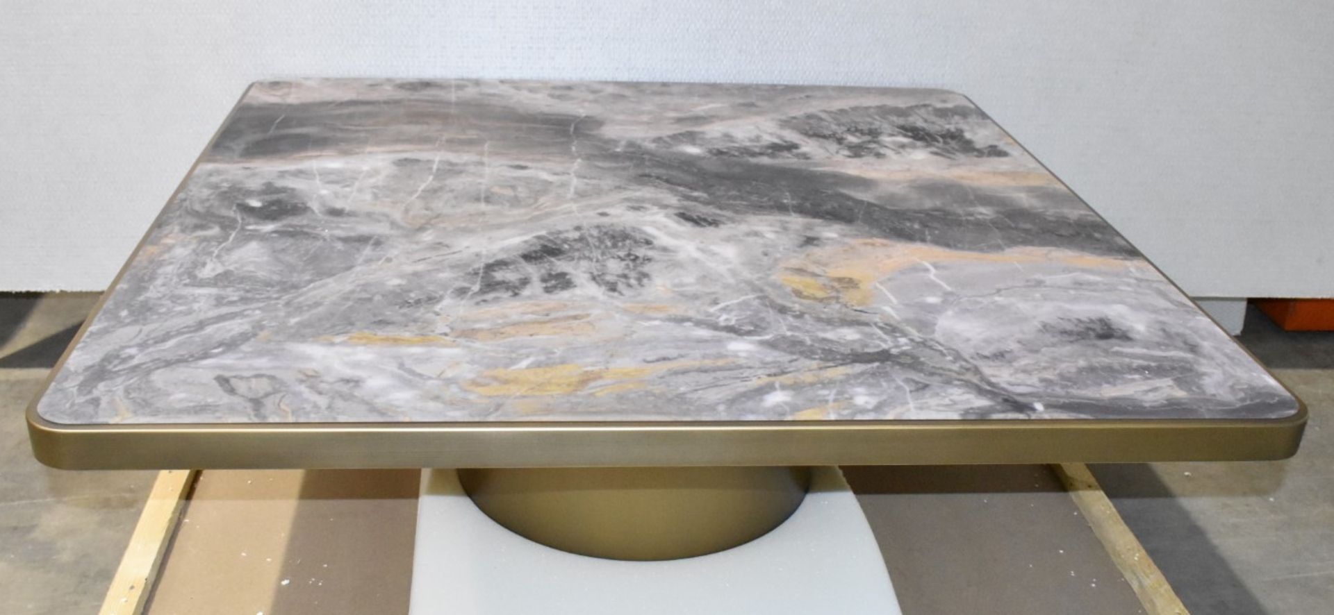 1 x REFLEX 'Tau 40 Steel' Designer Cesare Marble Inlaid Coffee Table, Satin Brass - RRP £4,000 - Image 3 of 10