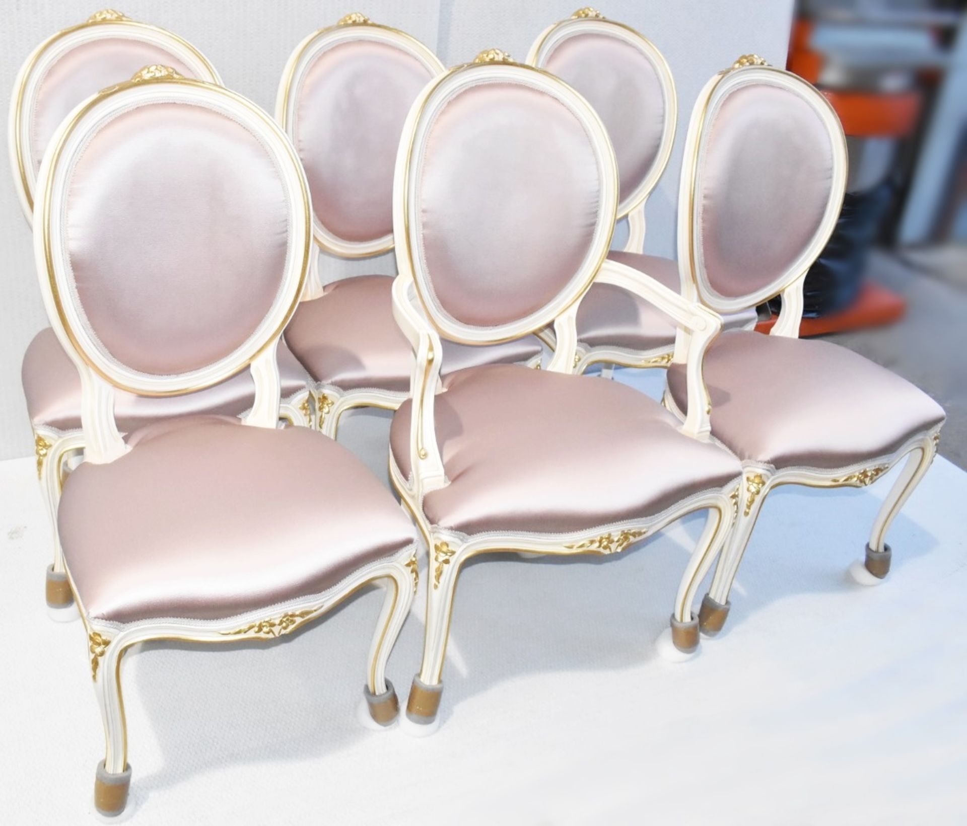 Set of 6 x ANGELO CAPPELLINI 'Timeless' Baroque-style Carved Dining Chairs, Upholstered in Pink Silk