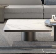 1 x REFLEX 'Tau 40 Steel' Designer Cesare Marble Inlaid Coffee Table, Satin Brass - RRP £4,000