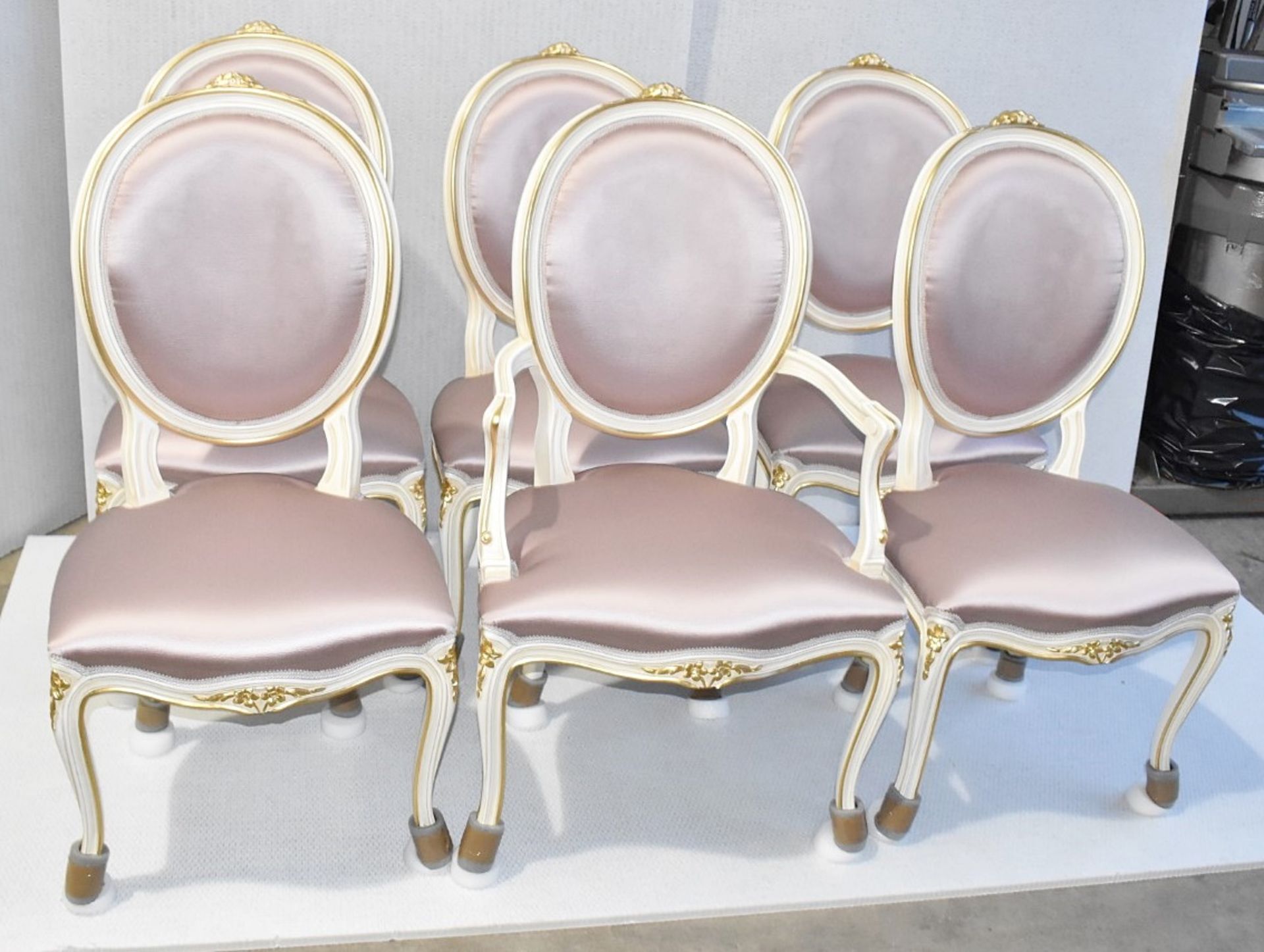 Set of 6 x ANGELO CAPPELLINI 'Timeless' Baroque-style Carved Dining Chairs, Upholstered in Pink Silk - Image 2 of 15