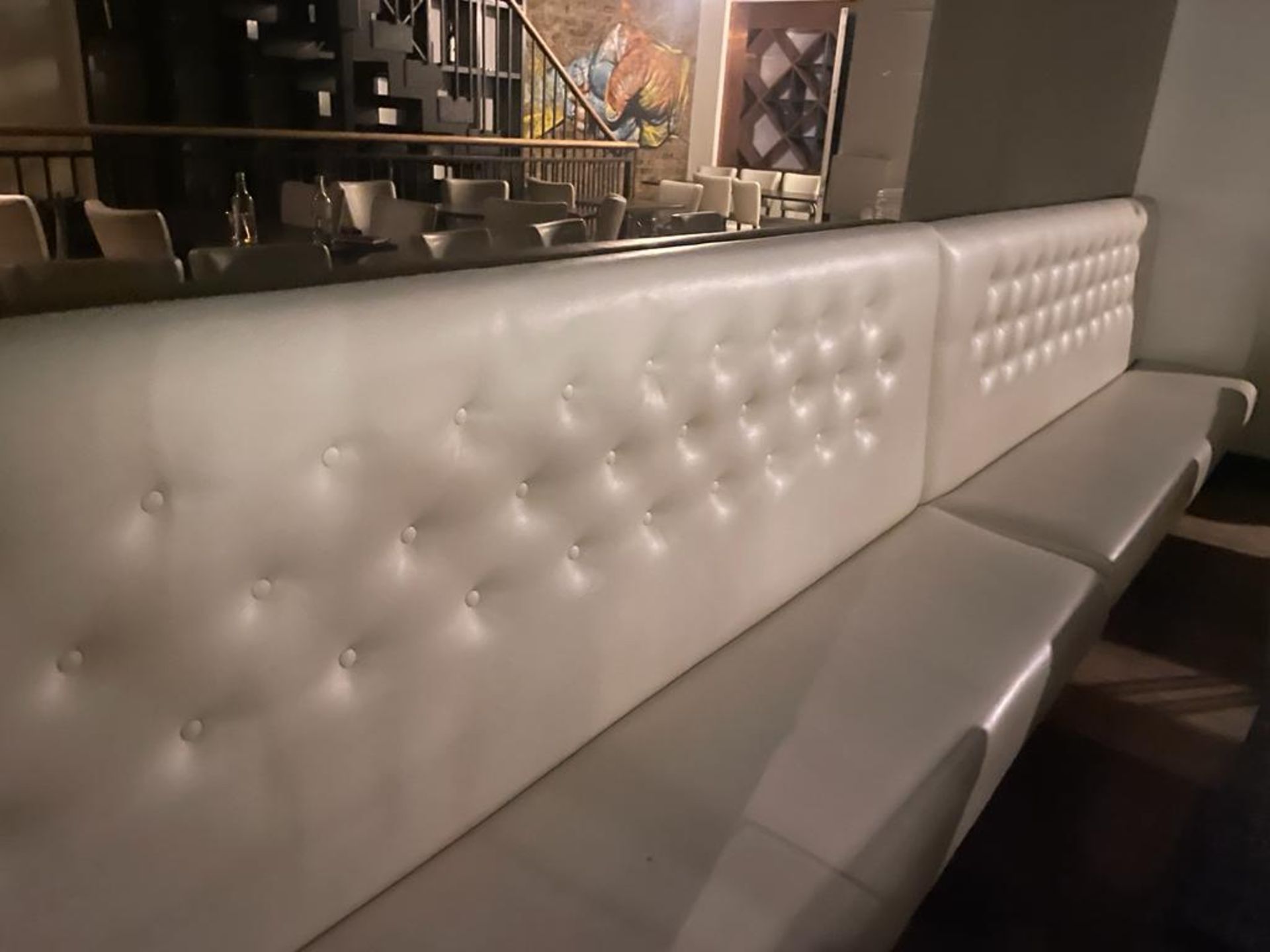 1 x Banquetting Seating Bench Upholstered in Beige Studded Back Leather Upholstery - Image 7 of 9