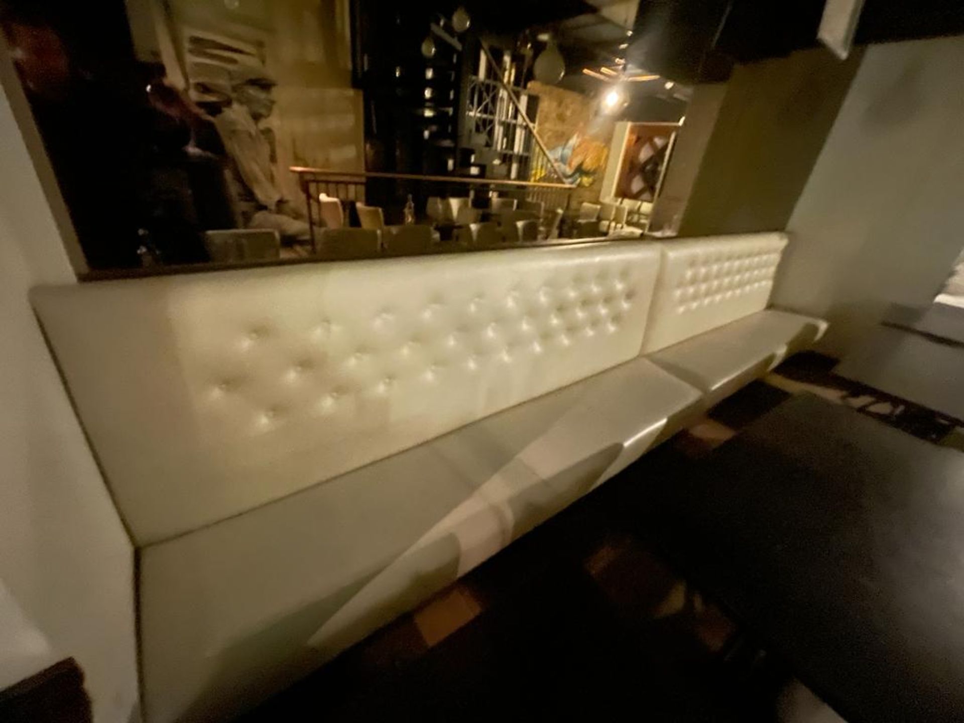1 x Banquetting Seating Bench Upholstered in Beige Studded Back Leather Upholstery - Image 4 of 9