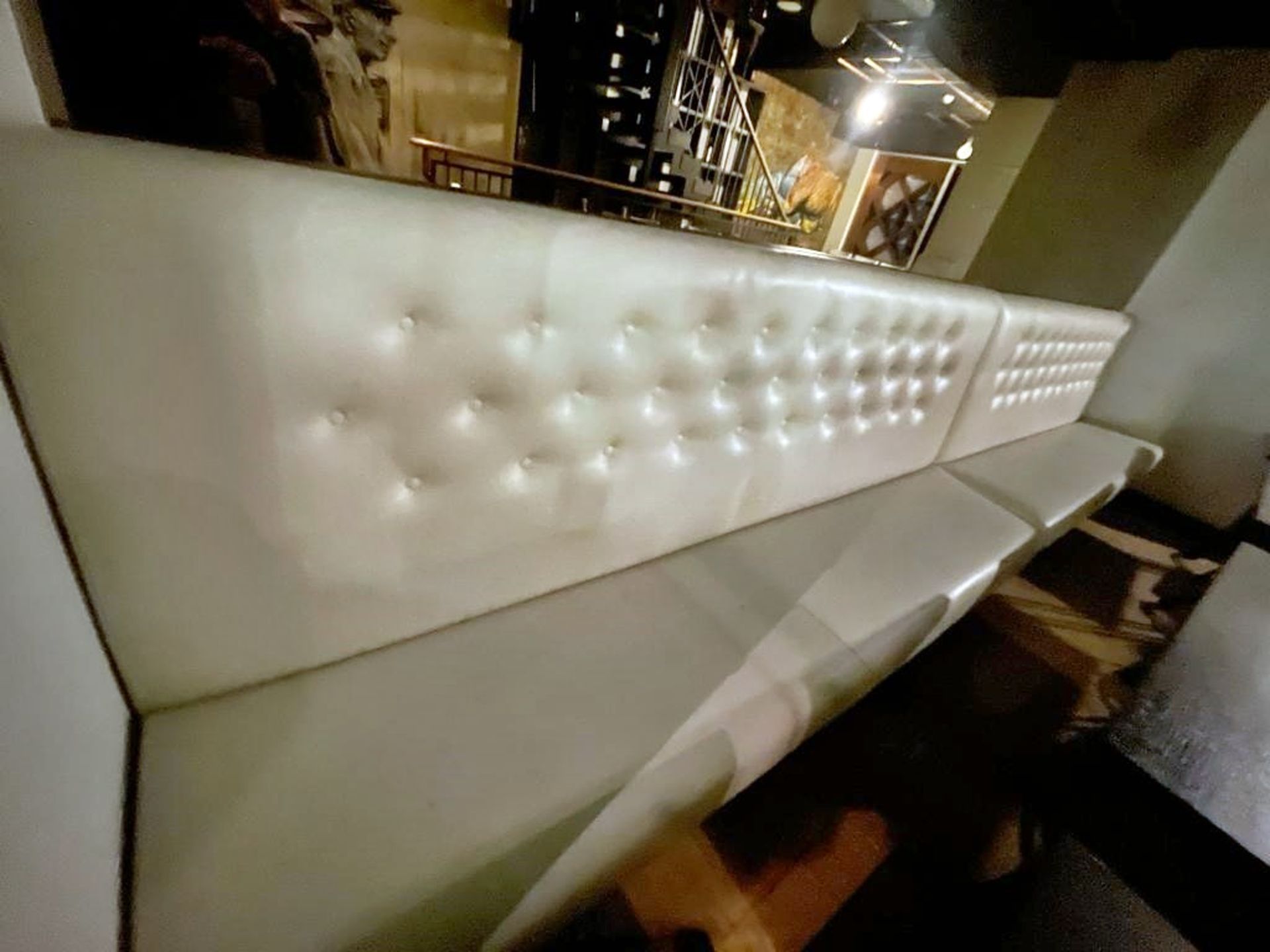 1 x Banquetting Seating Bench Upholstered in Beige Studded Back Leather Upholstery - Image 2 of 9