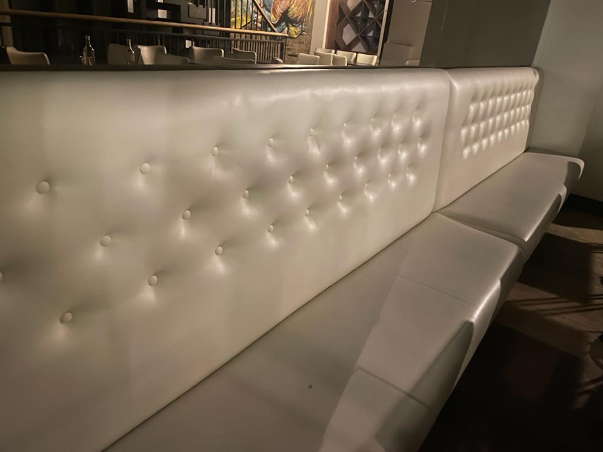 1 x Banquetting Seating Bench Upholstered in Beige Studded Back Leather Upholstery - Image 6 of 9