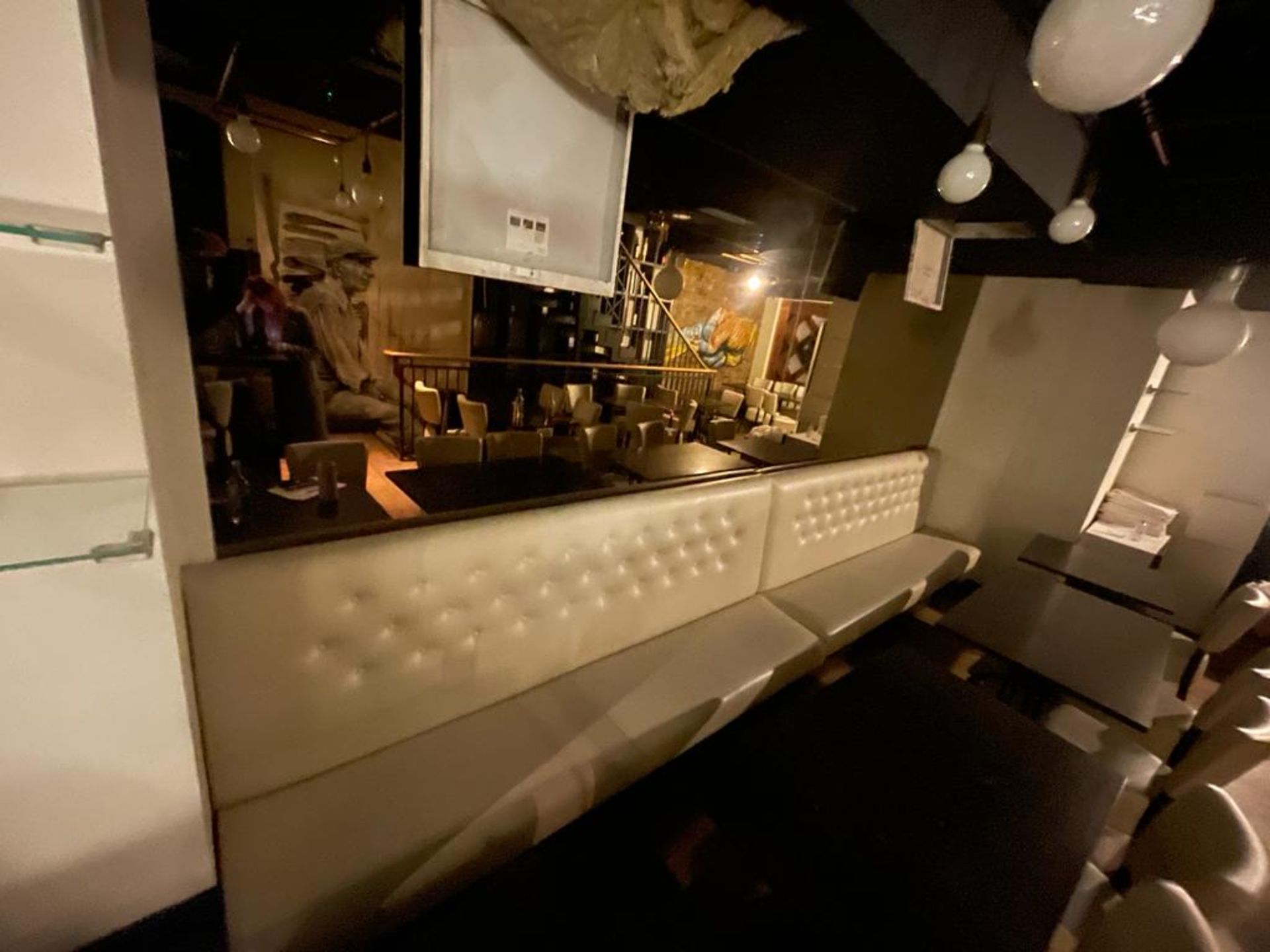 1 x Banquetting Seating Bench Upholstered in Beige Studded Back Leather Upholstery - Image 5 of 9