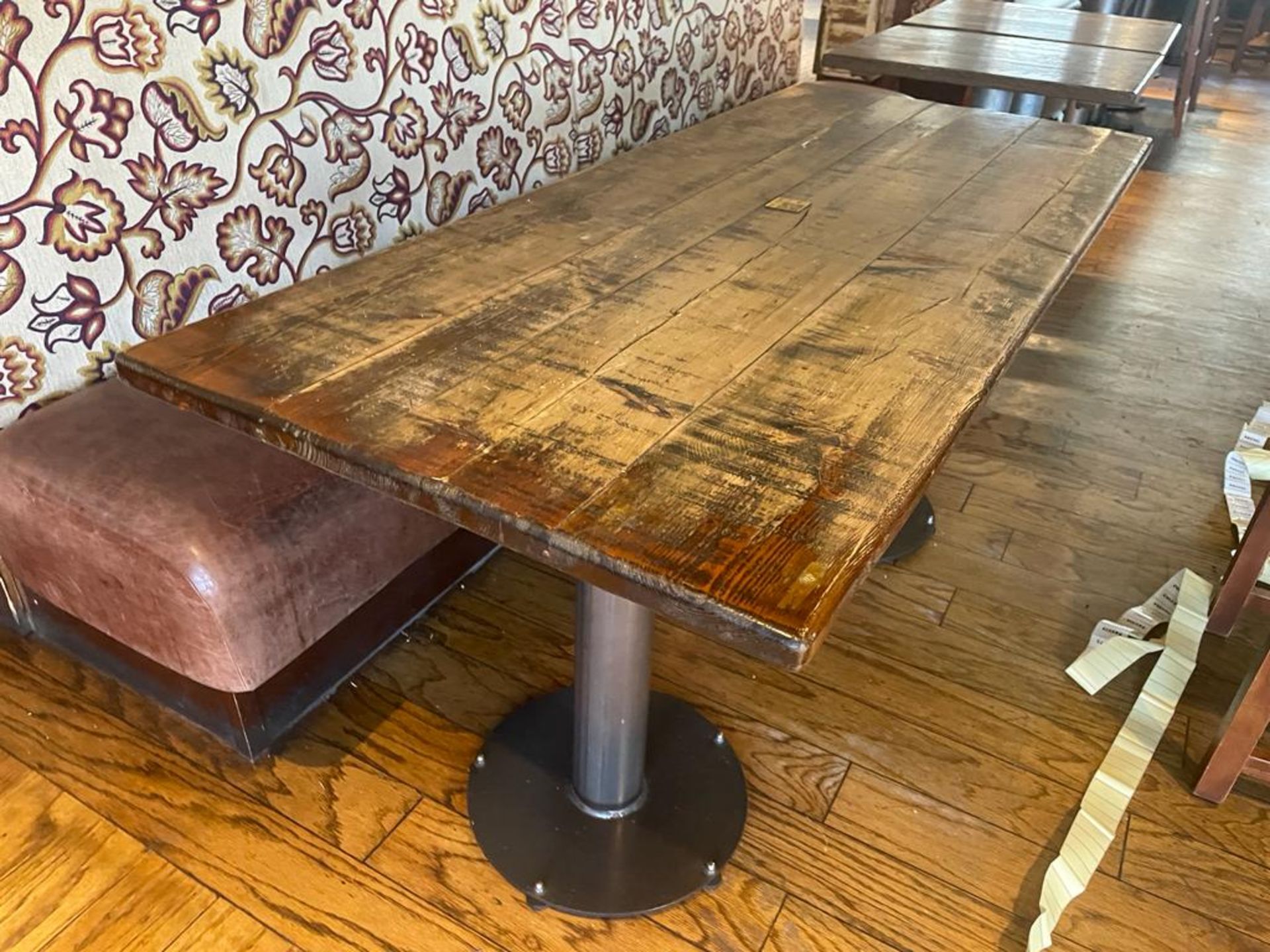 1 x Rectangular Restaurant Dining Table Featuring Industrial Pedestal Bases and Rustic Solid - Image 5 of 7