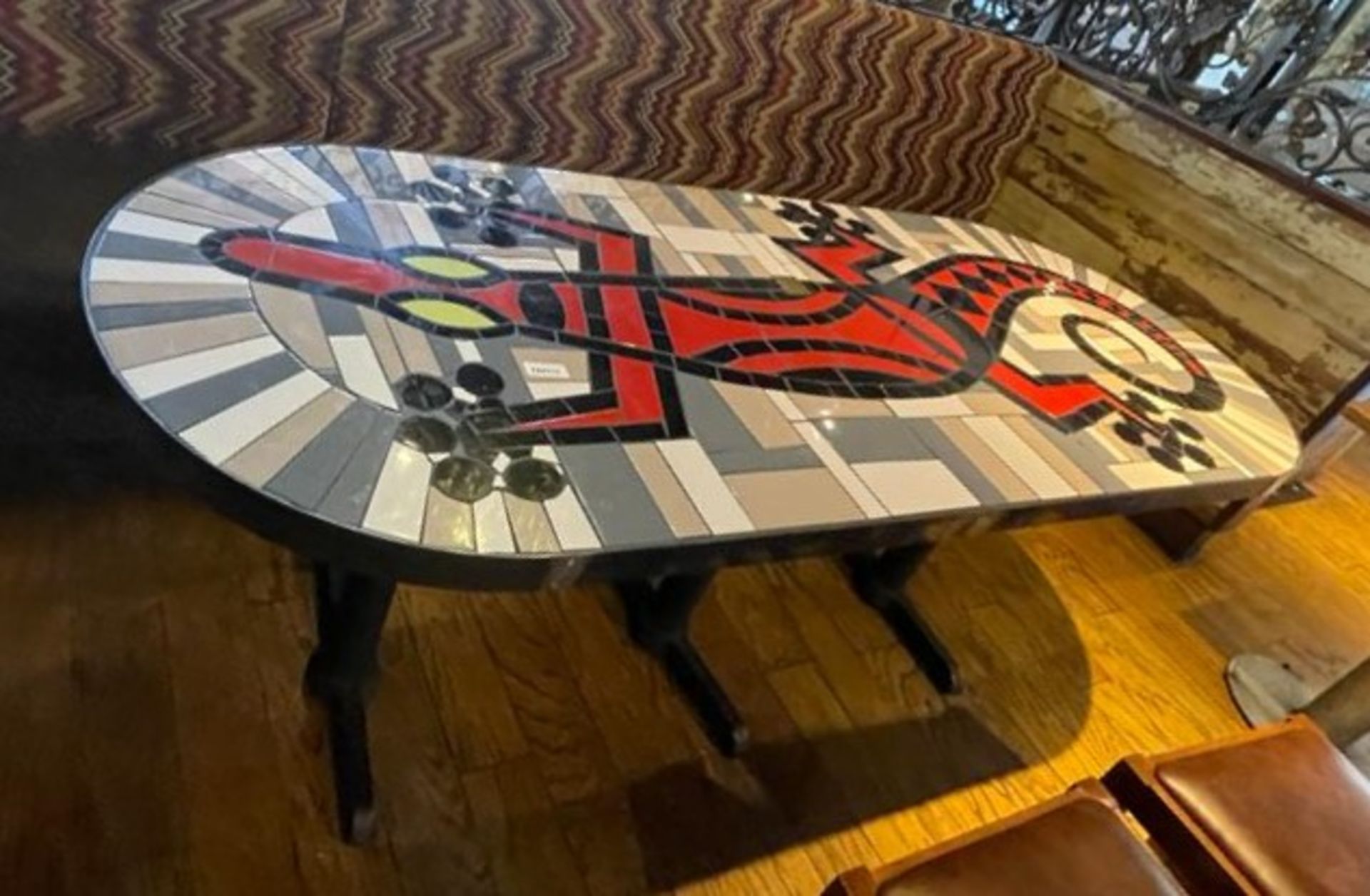 1 x Bespoke Gecko Lizard Mosaic Dining Table With Cast Iron Bases - Ref: PAV113 - Height H74 x - Image 4 of 5