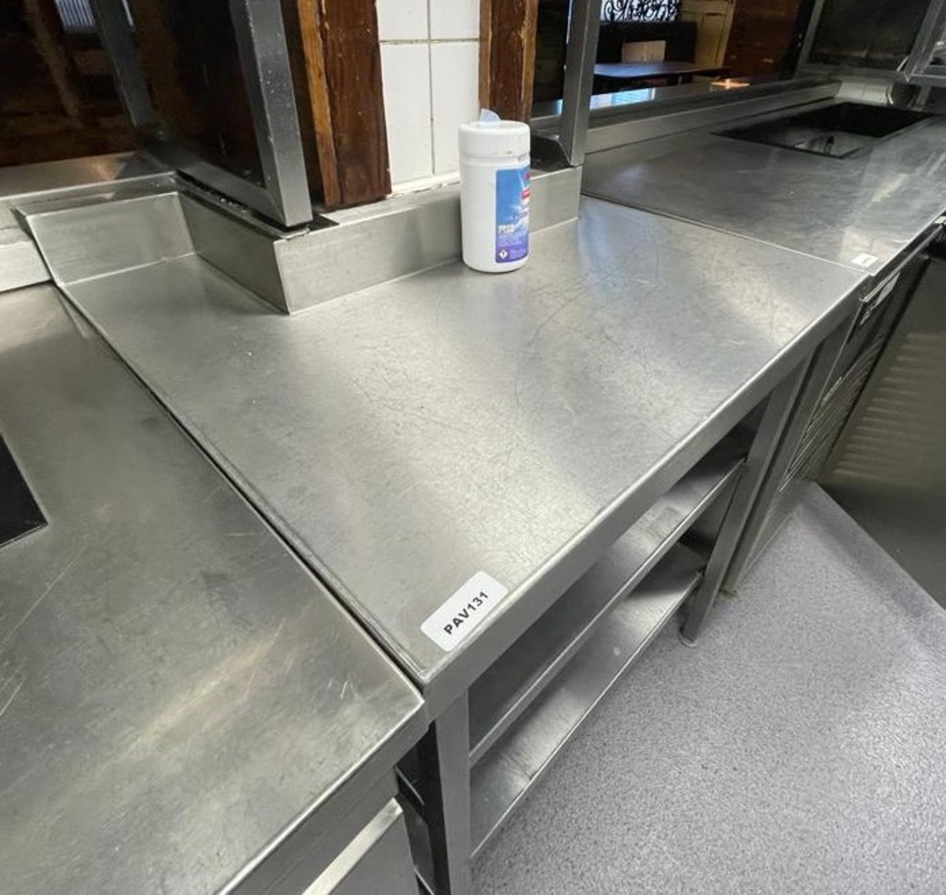 1 x Stainless Steel Prep Table With Post Cut Out and Undershelves - Ref: PAV131 - Image 2 of 4