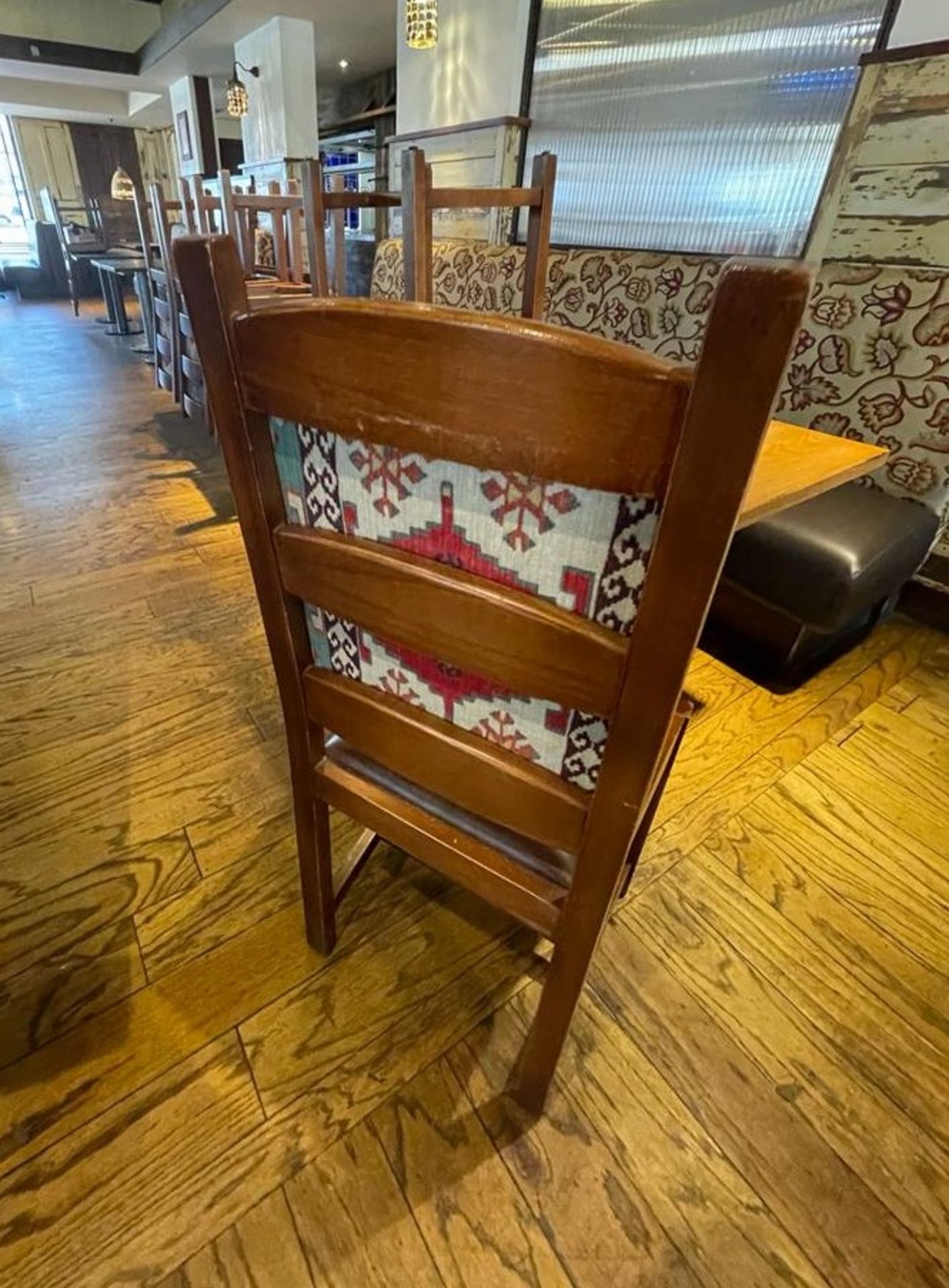 15 x High Back Dining Chairs From a Mexican Themed Restaurant - Features Wooden Frames, Brown Seat - Image 9 of 9