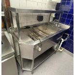 1 x Stainless Steel Baine Marie With Overhead Shelf and Hand Wash Basin - Ref: PAV133