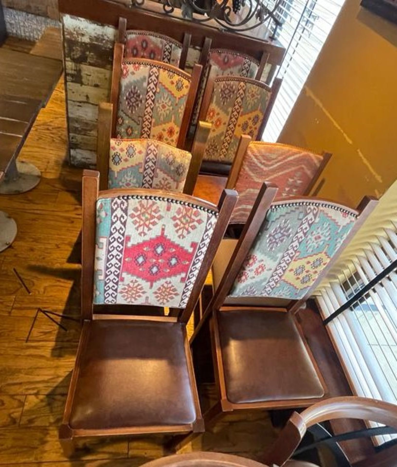 15 x High Back Dining Chairs From a Mexican Themed Restaurant - Features Wooden Frames, Brown Seat - Image 6 of 9