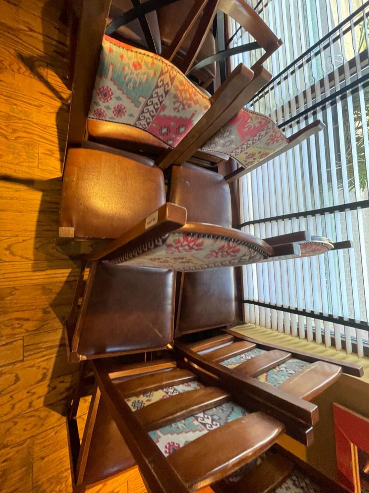 15 x High Back Dining Chairs From a Mexican Themed Restaurant - Features Wooden Frames, Brown Seat - Image 3 of 9