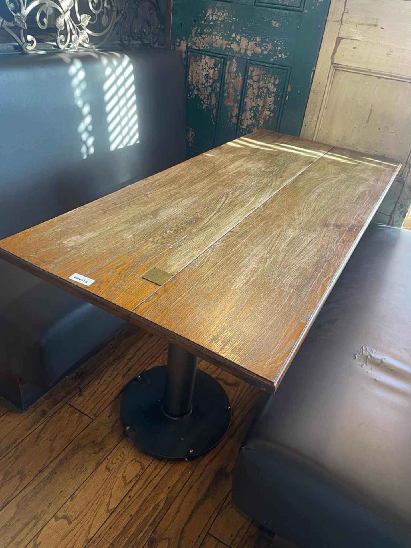1 x Rectangular Restaurant Dining Table Featuring Industrial Pedestal Bases and Rustic Solid - Image 2 of 3