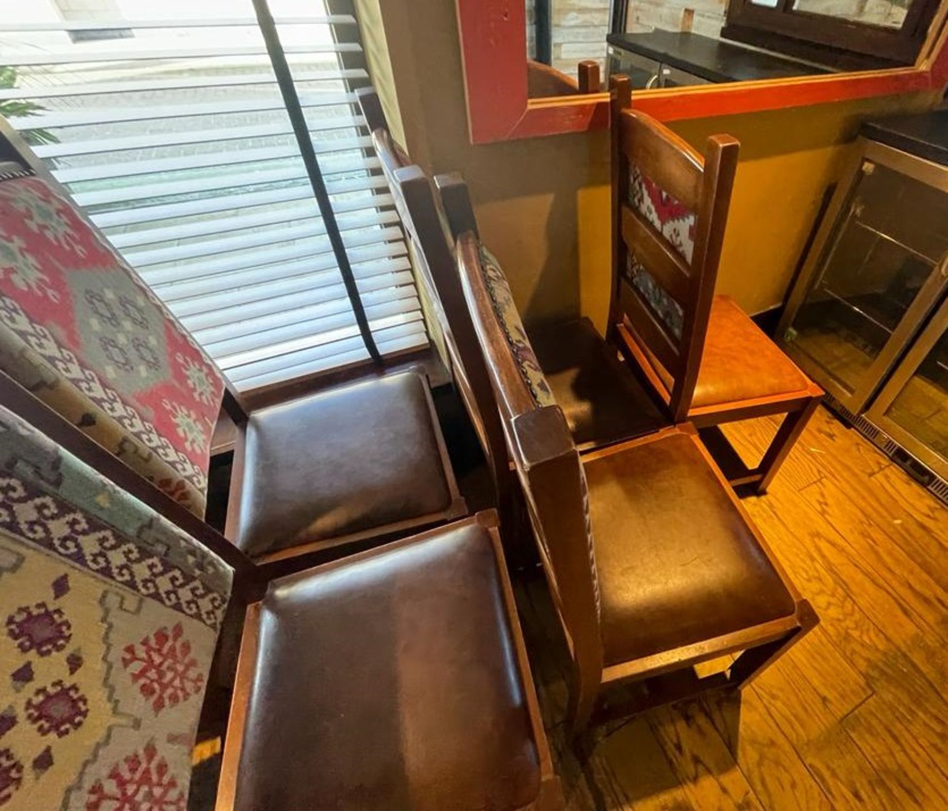 15 x High Back Dining Chairs From a Mexican Themed Restaurant - Features Wooden Frames, Brown Seat - Image 5 of 9