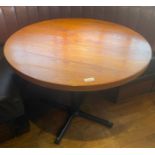 1 x Round Restaurant Dining Table With an Oak Top and Cast Iron Cross Leg Base - Diameter 100cms -