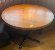 1 x Round Restaurant Dining Table With an Oak Top and Cast Iron Cross Leg Base - Diameter 100cms -