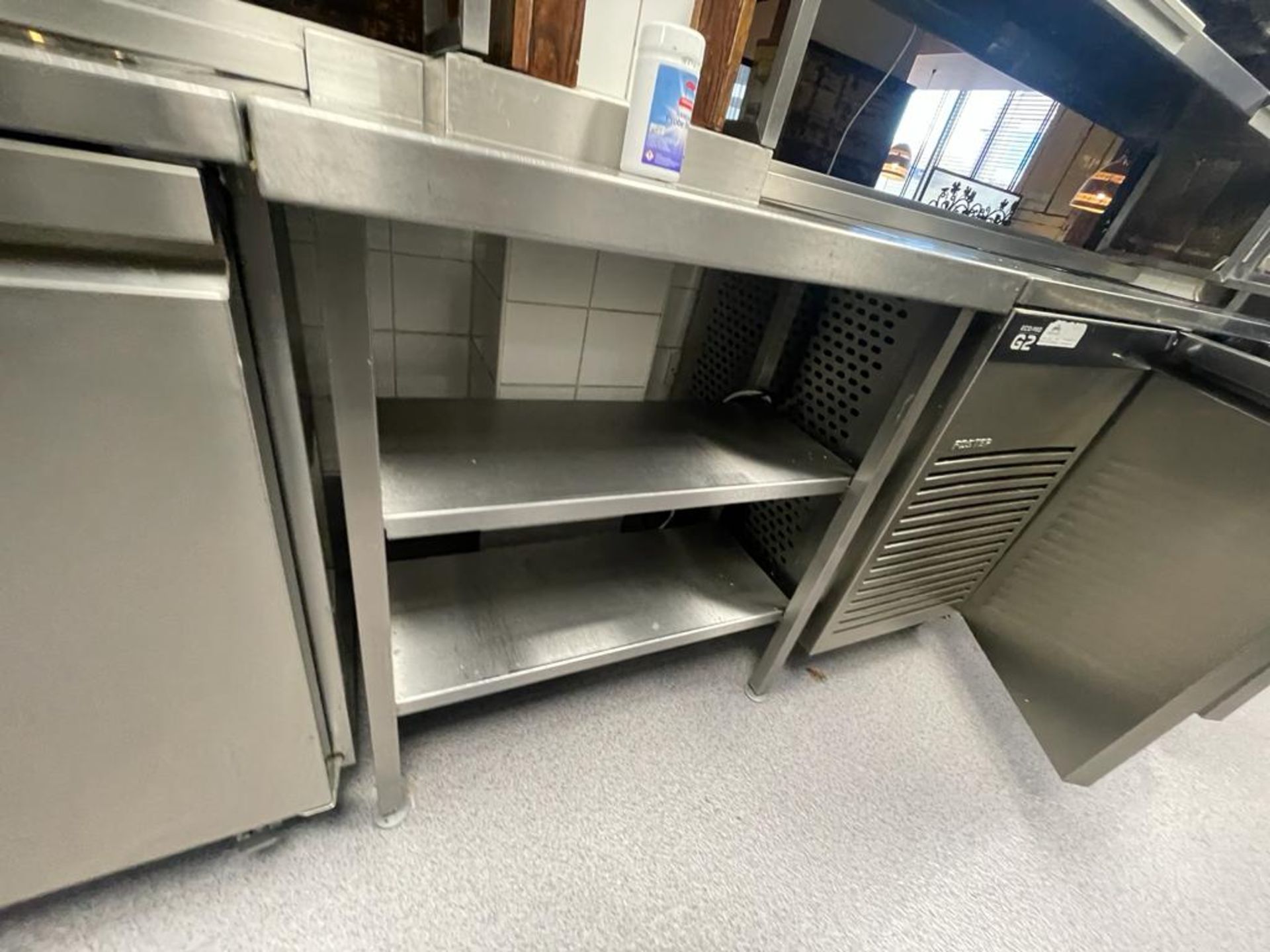 1 x Stainless Steel Prep Table With Post Cut Out and Undershelves - Ref: PAV131 - Image 3 of 4