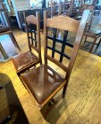 7 x Lattice Back Dining Chairs With Brown Padded Seats - Ref: PAV114