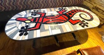 1 x Bespoke Gecko Lizard Mosaic Dining Table With Cast Iron Bases - Ref: PAV113 - Height H74 x