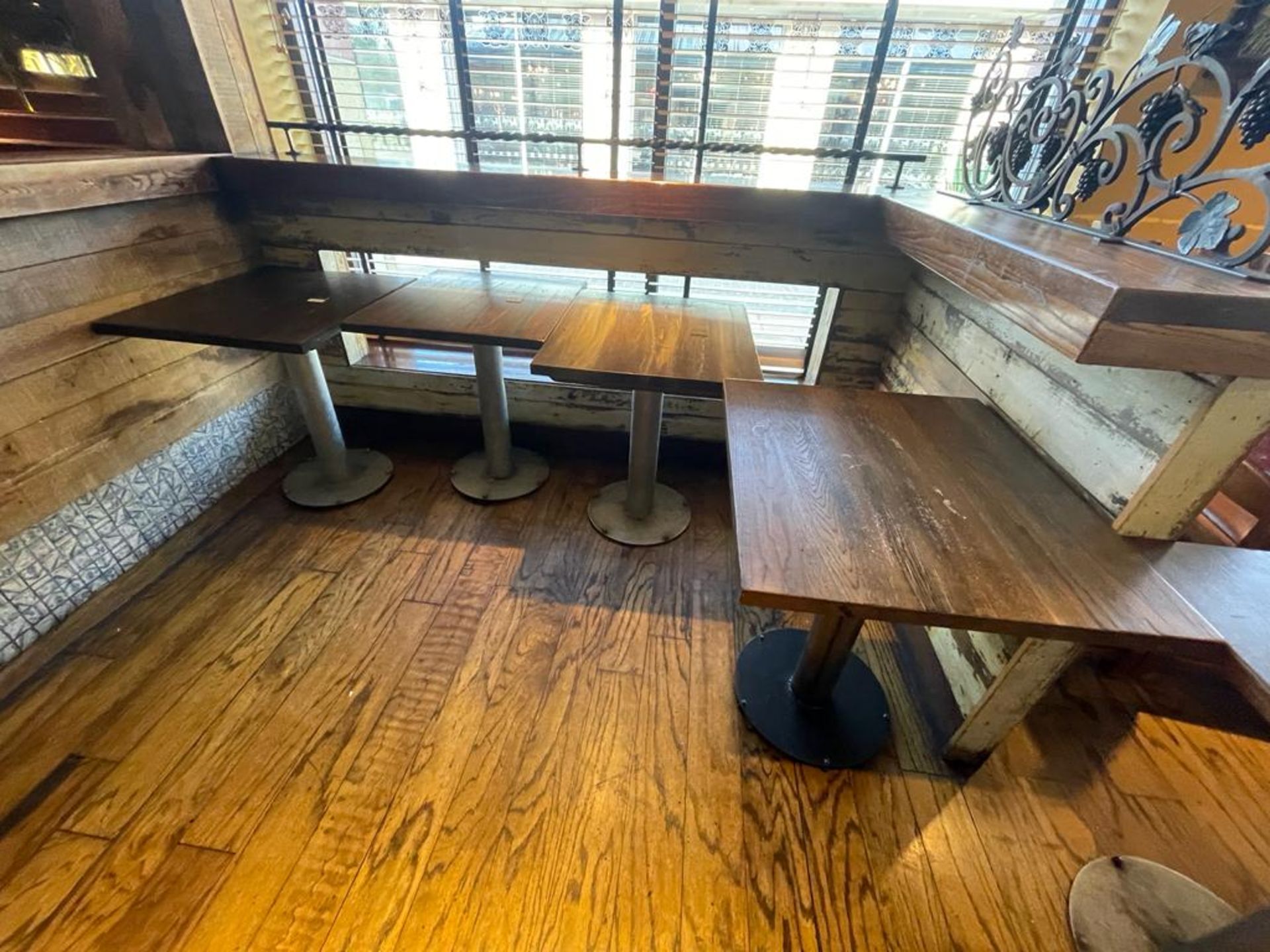 4 x Restaurant Dining Tables Featuring Industrial Style Bases and Wood Tops - Dimensions: H73 x - Image 7 of 9