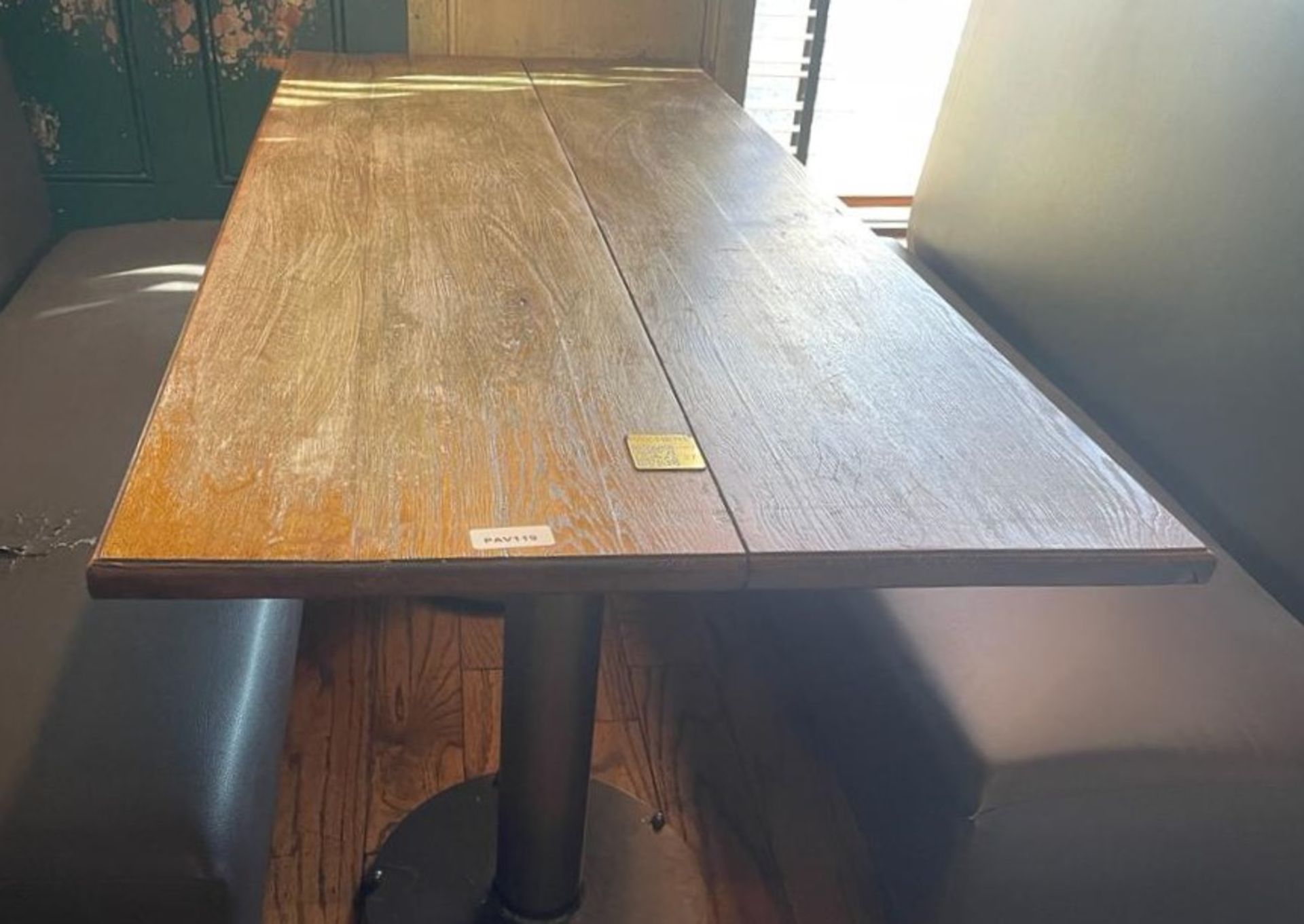 1 x Rectangular Restaurant Dining Table Featuring Industrial Pedestal Bases and Rustic Solid - Image 3 of 3