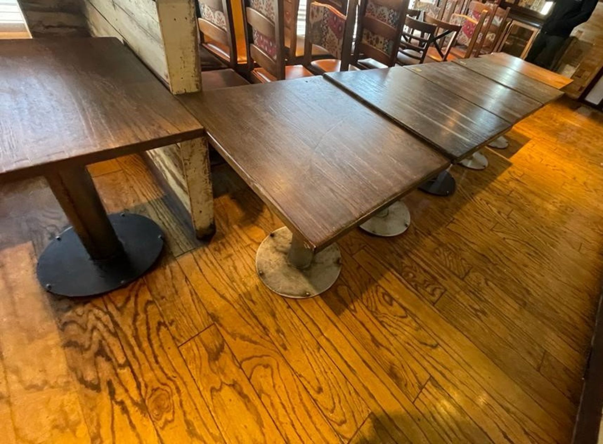 4 x Restaurant Dining Tables Featuring Industrial Style Bases and Wood Tops - Dimensions: H73 x - Image 3 of 9
