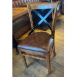 9 x Restaurant Dining Chairs With Metal Crossbacks and Faux Leather Brown Seat Pads - Approx