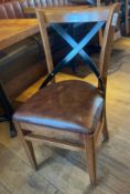 9 x Restaurant Dining Chairs With Metal Crossbacks and Faux Leather Brown Seat Pads - Approx