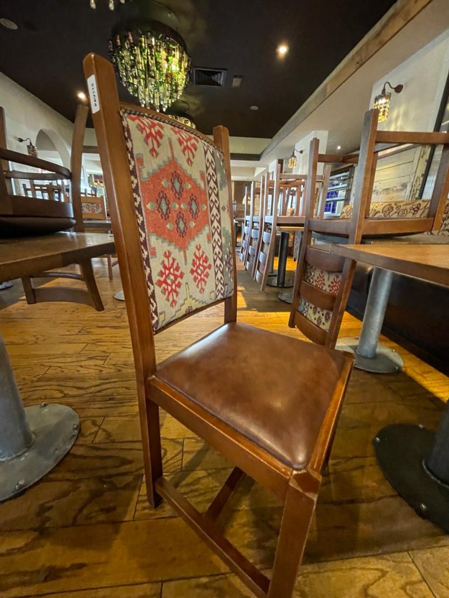 15 x High Back Dining Chairs From a Mexican Themed Restaurant - Features Wooden Frames, Brown Seat - Image 8 of 9