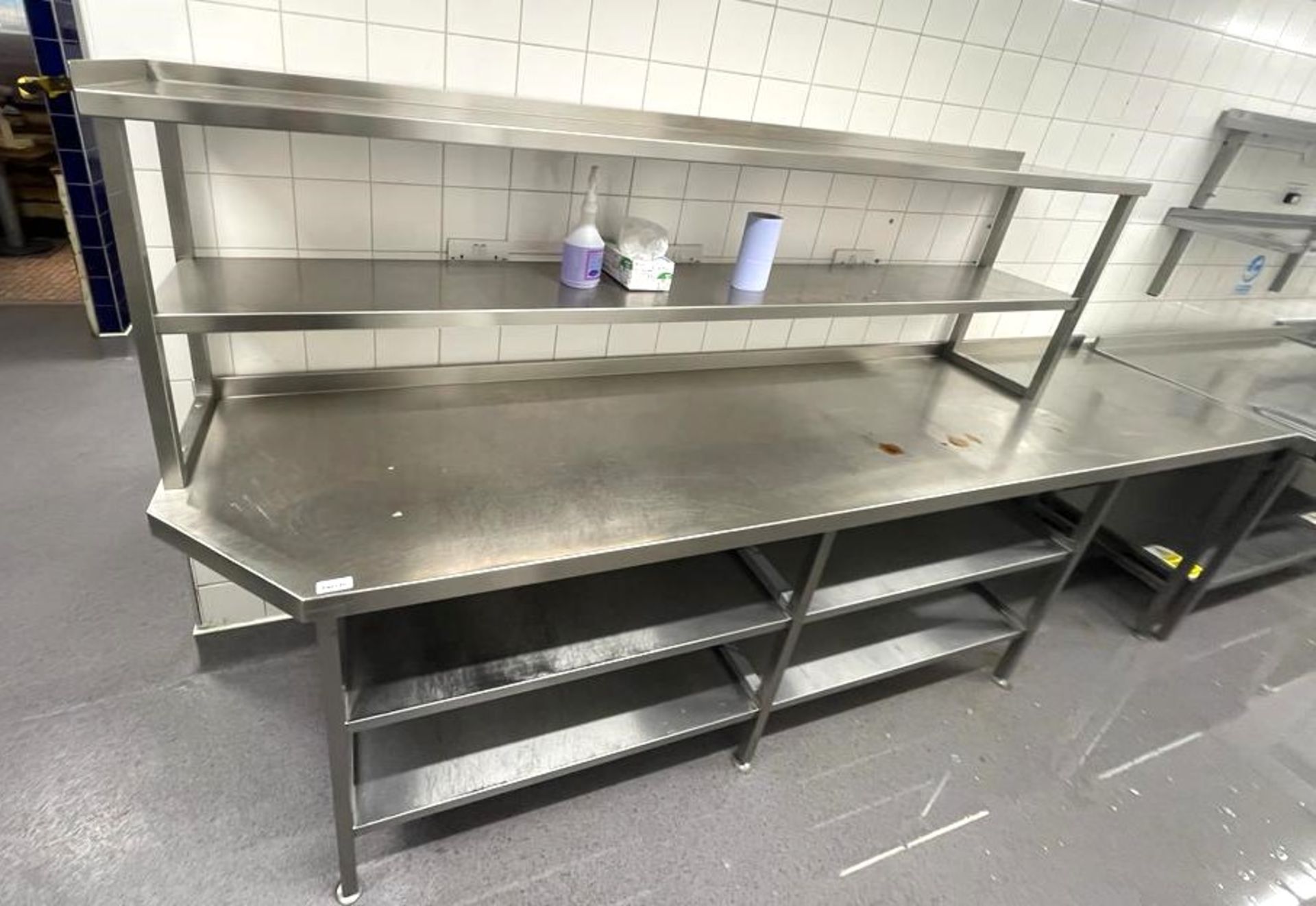 1 x Stainless Steel Prep Bench With Undershelves and Overshelves - Dimensions: H90 x W301 x D65