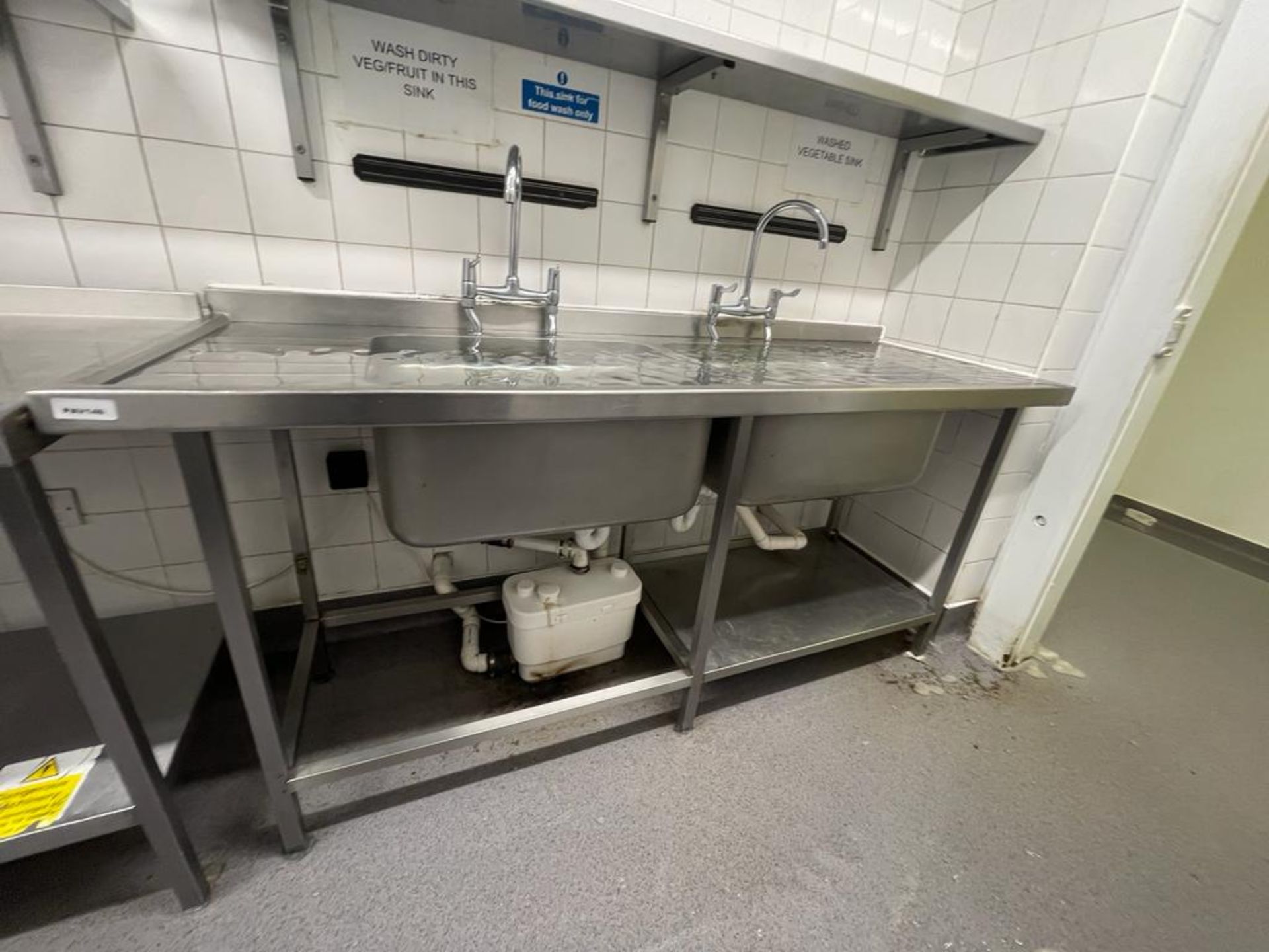 1 x Stainless Steel Twin Bowl Wash Station With Mixer Taps - Dimensions: H90 x W190 x D65 cms - Ref: - Image 4 of 4
